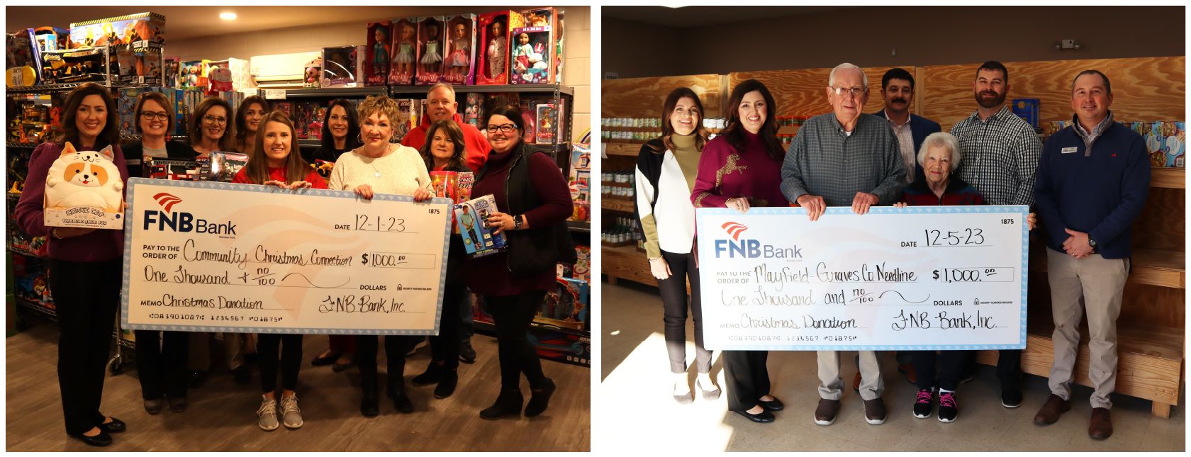 FNB Makes $2,000 Christmas Donation to Two Charities in Mayfield-Graves County