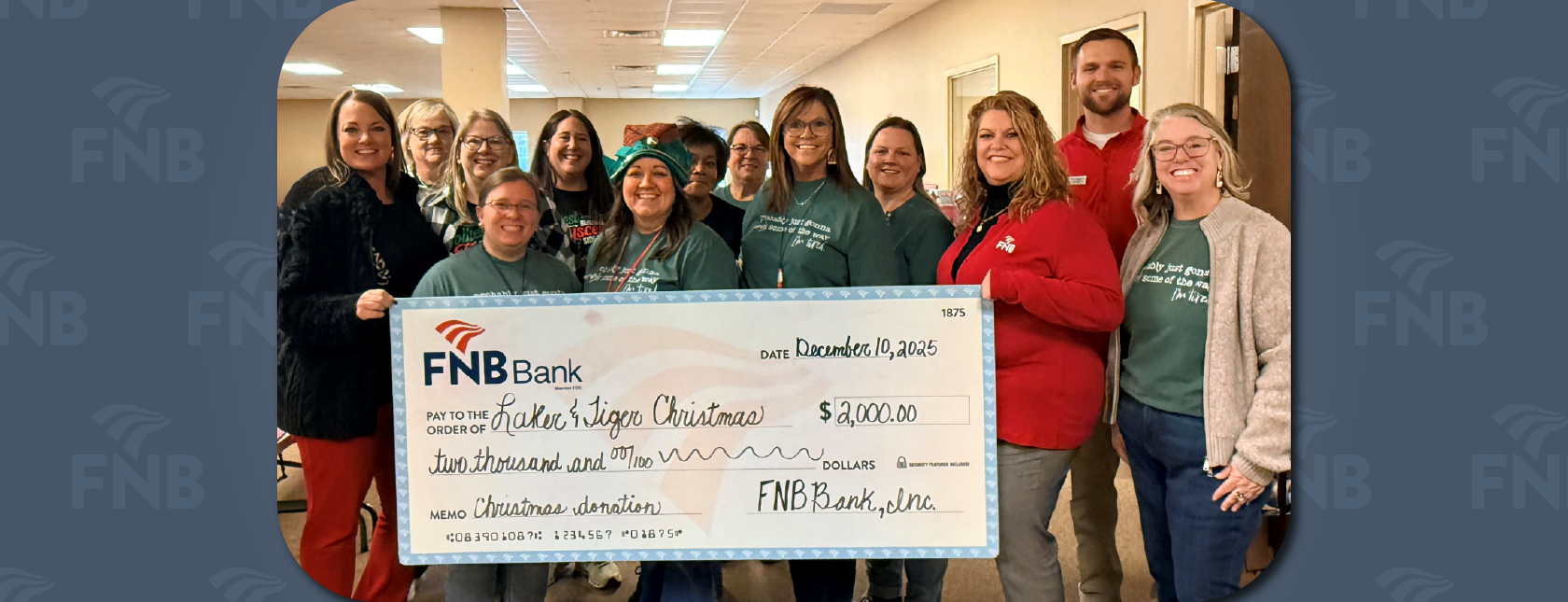 FNB MAKES $2,000 CHRISTMAS DONATION TO LAKER CHRISTMAS AND TIGER CHRISTMAS