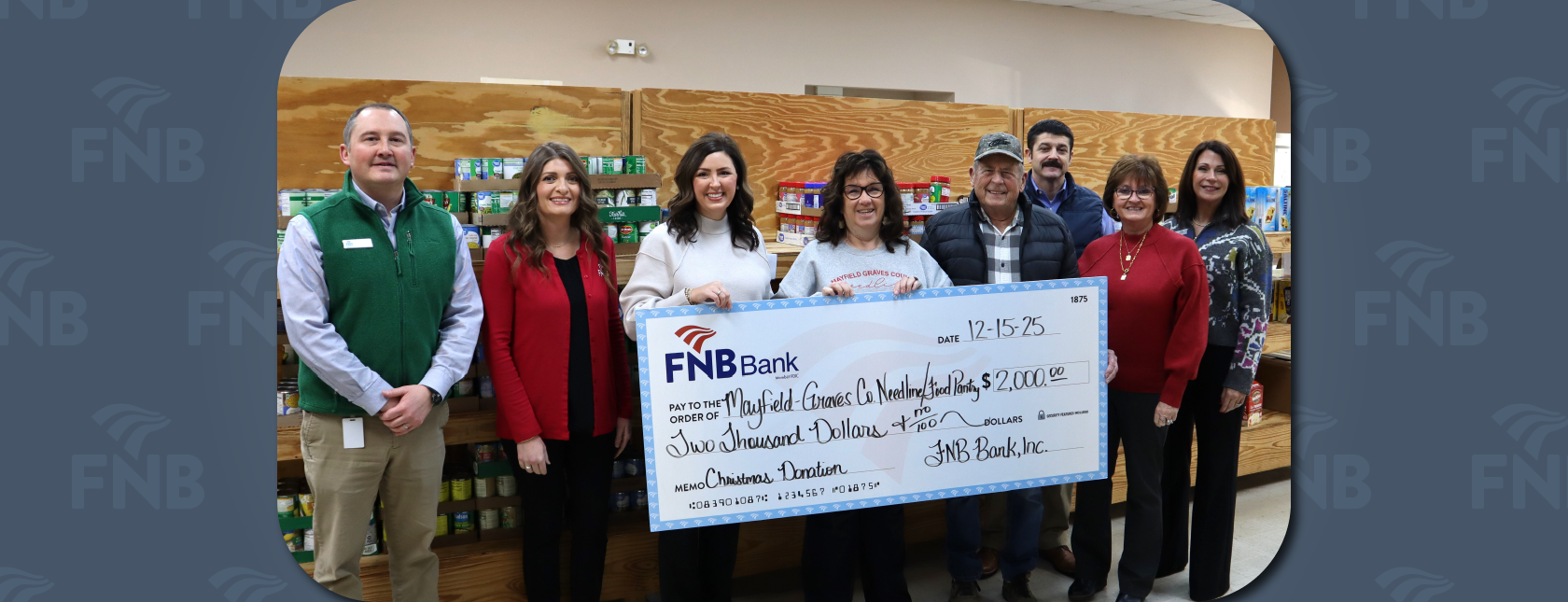 FNB MAKES $2,000 CHRISTMAS DONATION TO MAYFIELD-GRAVES COUNTY NEEDLINE & FOOD PANTRY