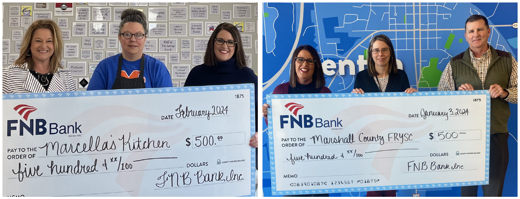FNB MAKES $1,000 CHRISTMAS DONATION TO TWO CHARITIES IN BENTON - MARSHALL COUNTY
