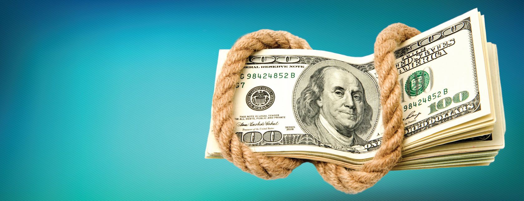 Money tied up with rope
