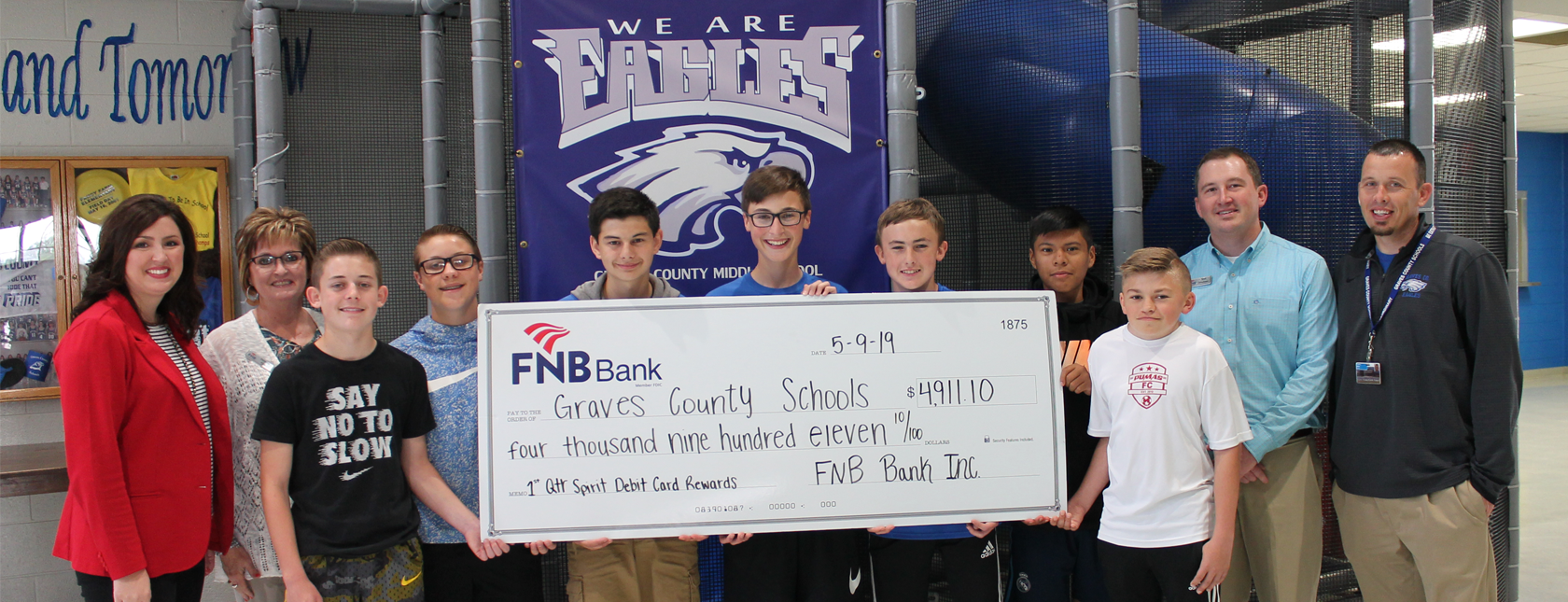 GCMS students posing with FNB Spirit Debit Card Check