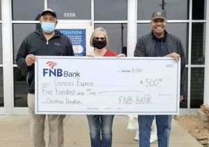 FNB Makes $500 Christmas Donation to Genesis Express of Cadiz