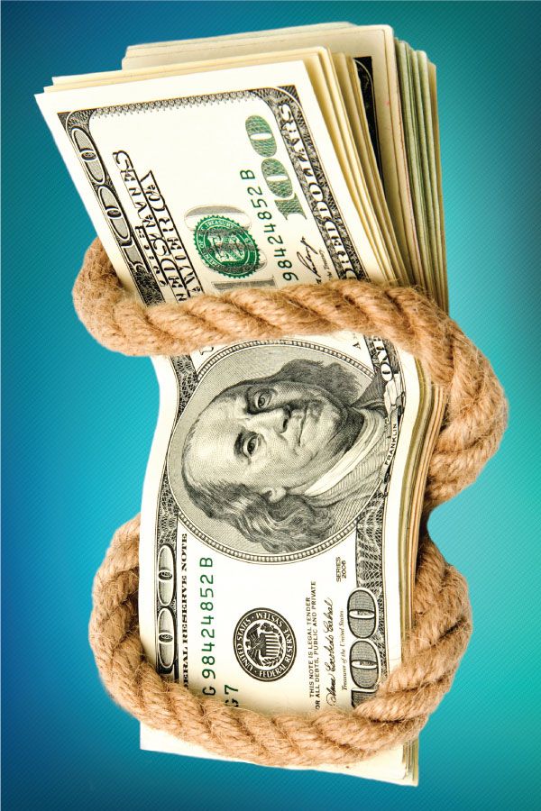 Money tied up with rope
